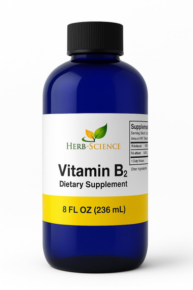 Herb-Science Vitamin B2 Supplement  Riboflavin Drops Liquid Extract  for Headache Relief Natural Energy  Support for Hair Skin Nail Health Collagen Production  Non-Alcoholic 8 Fl.oz