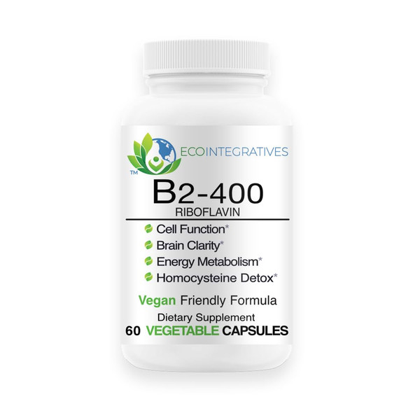 BioInnovations Pharmacal EcoIntegratives B2-400 Pure Riboflavin Nervous System Health Homocysteine Detox Cardiovascular Helps Boost Energy Mental Clarity Metabolism and Cell Function 60 Vegan Capsules