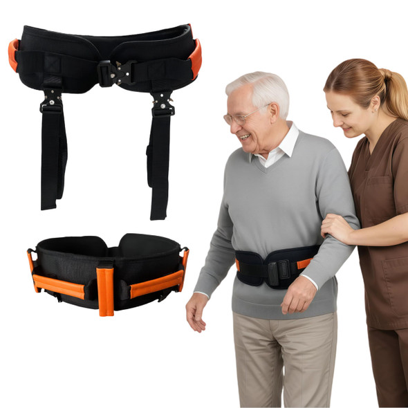 NurtureCare Upgraded Gait Belt with Metal Buckle, Transfer Belt with Handles and Leg Straps, Lift Belt for Seniors, Walking Support, Mobility and Elderly Assistance (Orange, Medium)