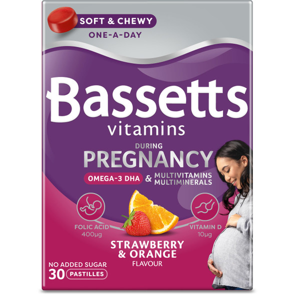 Bassetts Vitamins Pregnancy+ Omega-3 DHA Multivitamins & Multiminerals Strawberry & Orange Flavour 30 Gummy Pastilles