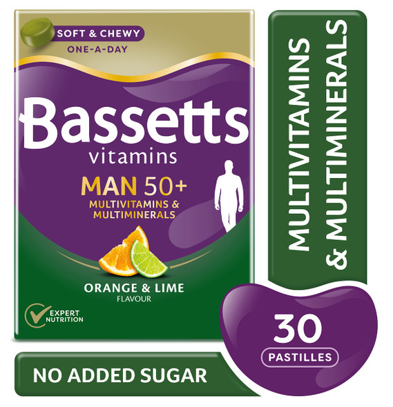 Bassetts Vitamins Man 50+ Multivitamins & Multiminerals Orange & Lime Flavour 30 Gummy Pastilles