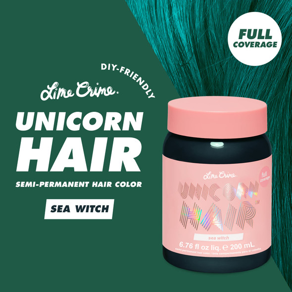 Lime Crime Unicorn Hair Dye Full Coverage Sea Witch (Rich Teal) - Vegan and Cruelty Free Semi-Permanent Hair Color Conditions & Moisturizes - Temporary Green Hair Dye With Sugary Citrus Vanilla Scent
