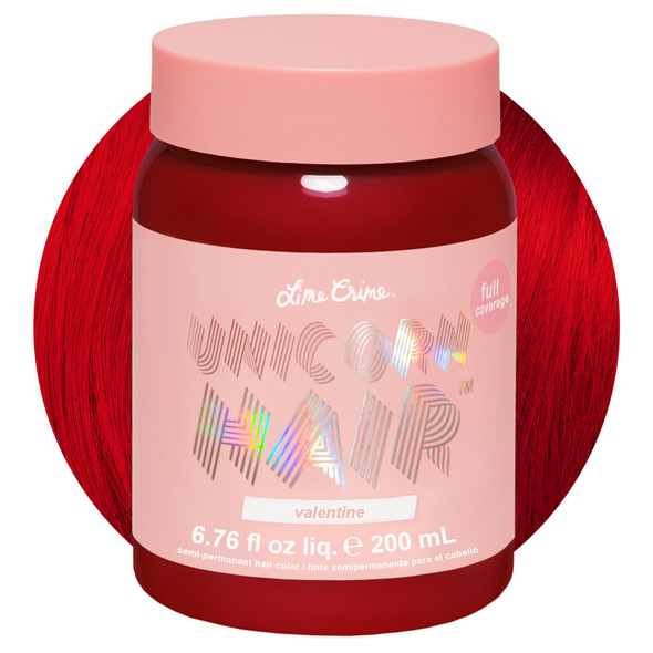Lime Crime Unicorn Hair Dye Full Coverage Valentine (Crimson Red) - Vegan and Cruelty Free Semi-Permanent Hair Color Conditions & Moisturizes - Temporary Red Hair Dye With Sugary Citrus Vanilla Scent