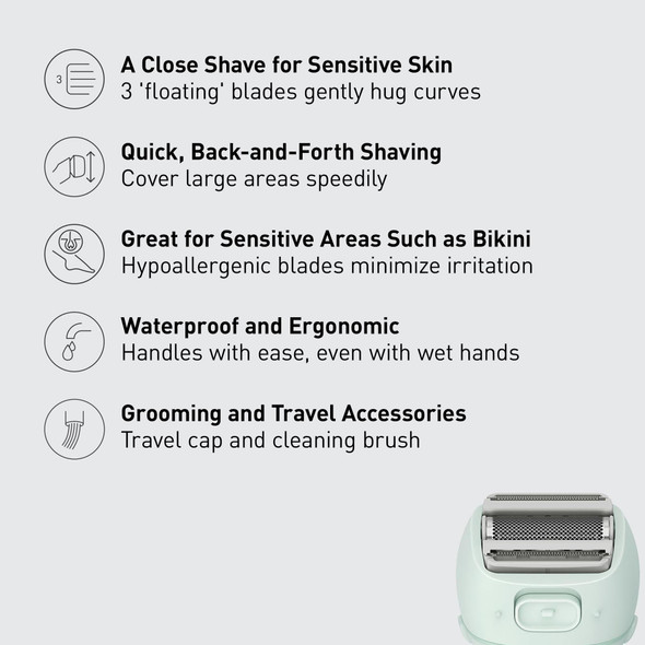 Panasonic Electric Bikini Trimmer Women's Waterproof Full-Body Cordless Electric Razors for Women with Bikini Attachments 3 Hypoallergenic Blades for Travel Shower and Everyday Use - ES-AWL6AG