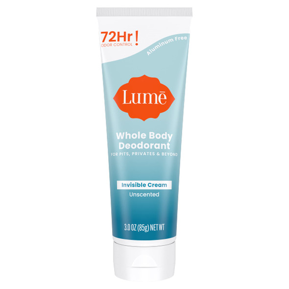 Lume Whole Body Deodorant - Invisible Cream Tube - 72 Hour Odor Control - Aluminum Free Baking Soda Free Skin Safe - 3.0 ounce (Unscented)