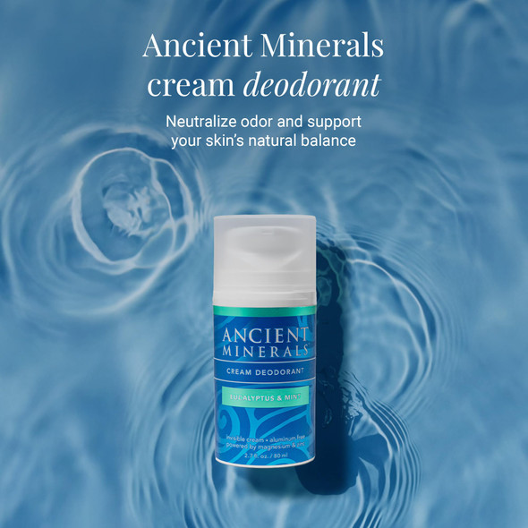 Ancient Minerals Natural Deodorant Cream – Eucalyptus & Mint Scent Aluminum-Free Vegan Deodorant for Women and Men with Magnesium Zinc & Vitamin E for Sensitive Skin 2 oz