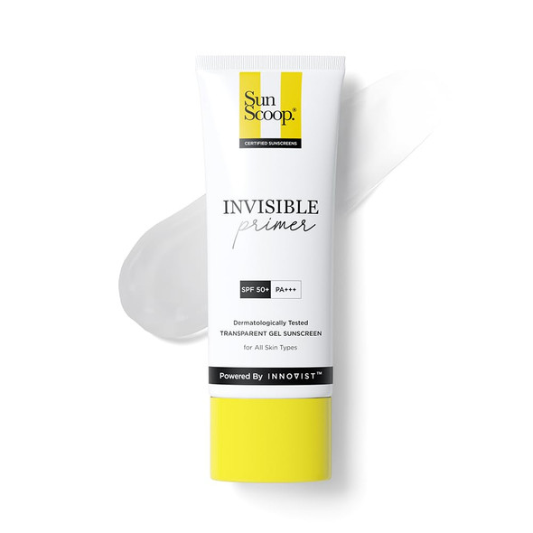 SunScoop Invisible Primer Sunscreen Gel SPF 50 PA+++  For Dry and  Oily Skin  Transparent Primer Like Finish  Rice Extract and  Vitamin E to Minimise Pores  No White Cast  For Women and  Men  45g