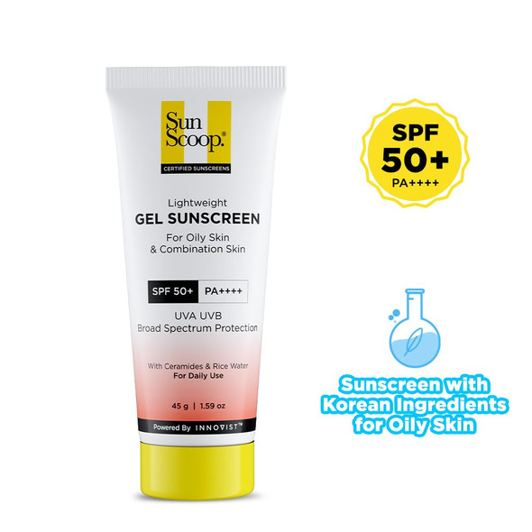 SunScoop Ceramide and  Rice Water Gel Sunscreen  SPF 50+ PA++++  Oil Free Finish  45g