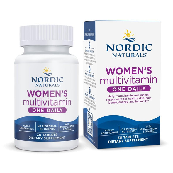 Nordic Naturals Women’s Multivitamin One Daily - Skin Hair Energy & Bone Support - Immunity Supplement - 20 Essential Nutrients - 30 Tablets