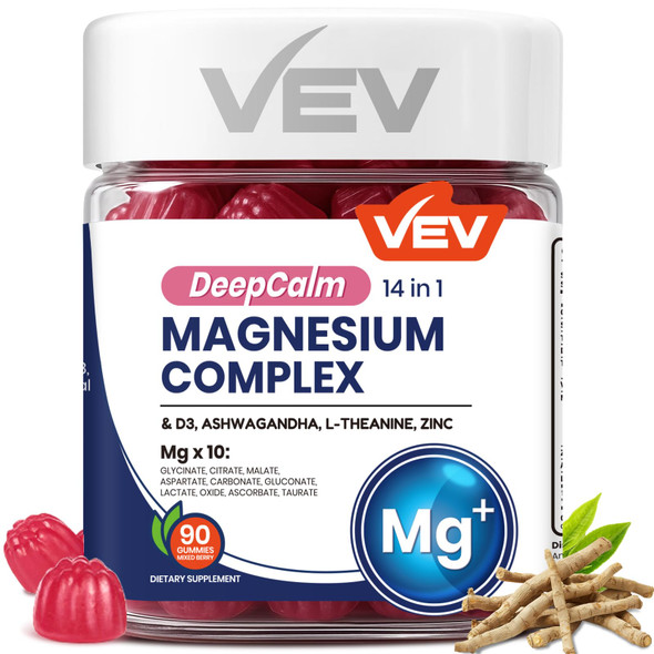 VEV Deep Calm Magnesium Complex 14-in-1 Gummies – 90 Count