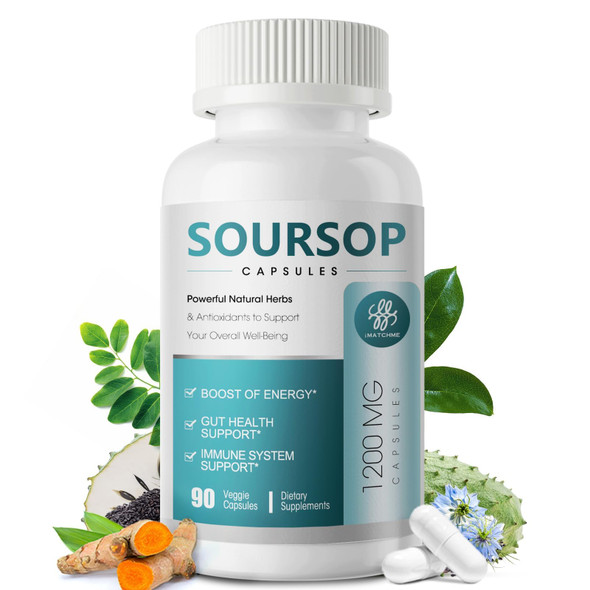 iMATCHME Soursop Graviola Capsules 11 in 1 Soursop Supplement for Gut Health, Immune System, Antioxidant Support, Herb Daily Supplements with Moringa, Black Seed, Turmeric,Vegan, Non-GMO, 90 Capsules