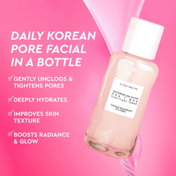Glow Recipe PHA + BHA Face Toner Korean Exfoliating Toner for Pores Gentle Chemical Exfoliant + Hydrating Toner Watermelon Cactus Water + Glycerin (40ml)