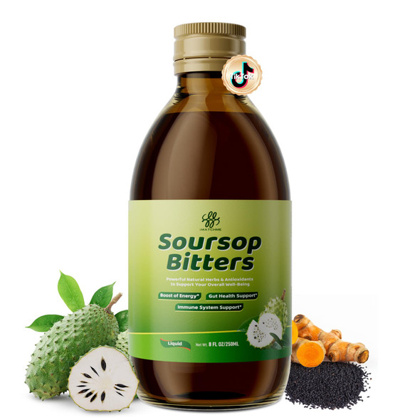 iMATCHME Soursop Bitters Liquid with Black Seed, Turmeric & Moringa-Pure 15 in 1 Herb Soursop Tea for Immune System, Digestive & Gut Health, Antioxidant,Skin Health Support 8 fl oz