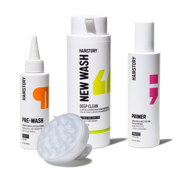 Hairstory Clarifying Hair Method New Wash Deep Clean with Pre-Wash Primer & Scalp Brush Deep Cleans Clarifies & Conditions Hair Routine for Oily & Fine Hair
