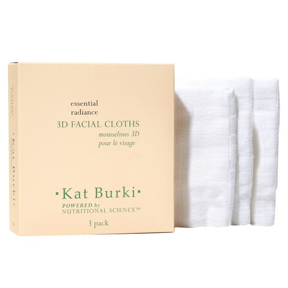 Kat Burki 100% Cotton Facial Cloths 3D Supreme Weave Muslin Towels to Cleanse Face & Remove Makeup Reusable Machine Washable 3 Pack