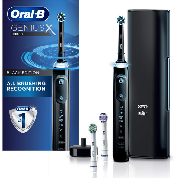 Oral-B GENIUS X Electric Toothbrush With 3 Oral-B Replacement Brush Heads & Toothbrush Case, Black