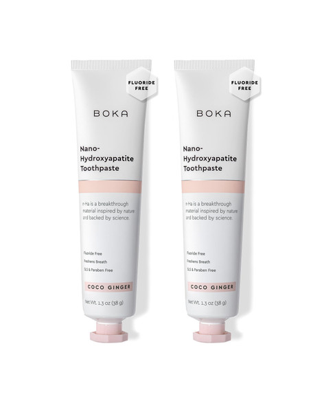 Boka Fluoride Free Toothpaste Nano Hydroxyapatite Toothpaste Appropriate for Sensitive Teeth - for Adult Oral Care - Coco Ginger Flavor 1.3 Fl Oz 2Pk US Manufactured