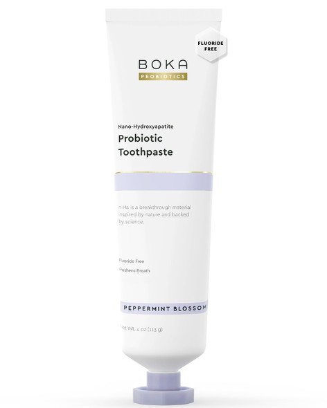 Boka Fluoride Free Toothpaste Nano Hydroxyapatite Toothpaste Appropriate for Sensitive Teeth - for Adult Kids Oral Care - Probiotics - Peppermint Blossom 4 Fl Oz 1Pk US Manufactured