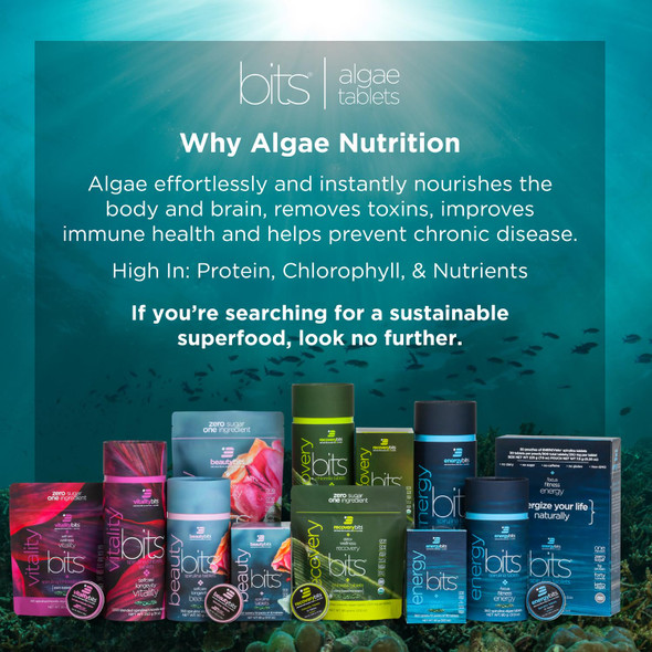 ENERGYBITS - Organic Spirulina Tablets - Plant-Based Algae Superfood - for Focus, Fitness, Energy - Plant Protein - Gluten Free - Collagen, Vitamin B12, Omega 3 - Keto & Vegan - 900 Algae Tablets