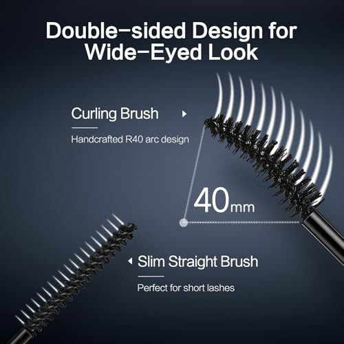 Carslan Double Extension Curling Mascara Dual Brush Design For Lengthening & Curling For All Lashes Natural Volume Quick-Dry Smudge-Proof All Day Wear Black 0.18 Fl Oz & 0.16 Fl Oz