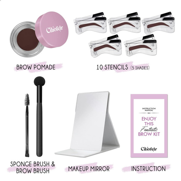 Cilrofelr Eyebrow Stamp Stencil Kit Eyebrow Stamp And Shaping Kit Brow Trio Eyebrow Pomade Kit One Step Brow Stamp Kit With 10 Brow Stencils Waterproof Long-Lasting Eyebrow Makeup Dark Brown