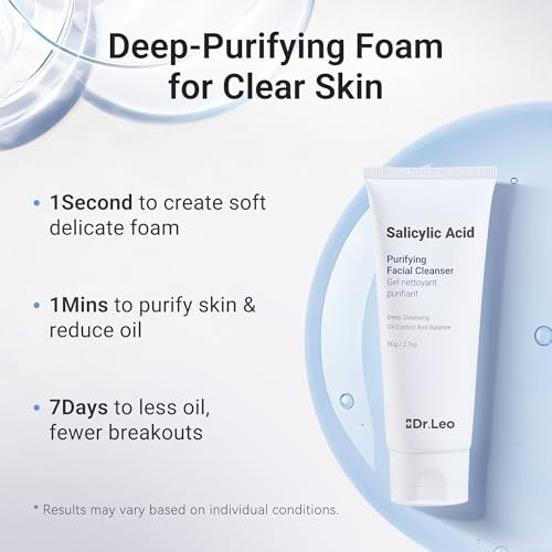 Dr.Leo Salicylic Acid Foaming Cleanser Face Wash For Oily Combo & Acne-Prone Skin | 8 Amino Acids Gentle Non-Irritating 3X Crystal Jelly Deep Clean Oil Control Prevents Breakouts 2.7 Oz