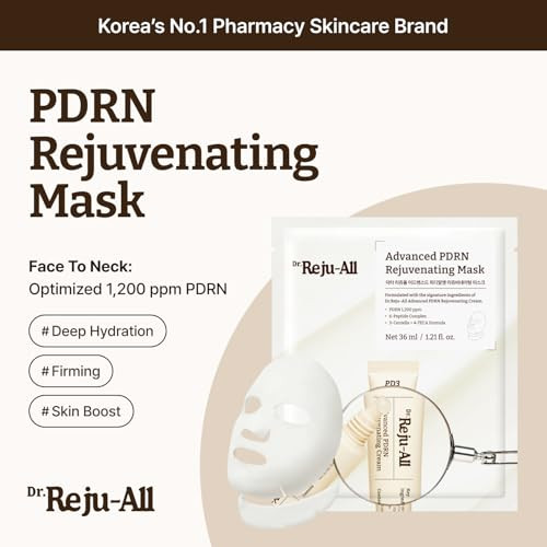 Dr.Reju-All Dr. Reju-All Advanced Pdrn Rejuvenating Mask - Face & Neck Korean Sheet Mask With 1200 Ppm Pdrn Collagen & Copper Peptides - Hydrating & Soothing Skin Repair (1.2 Fl Oz X 4Ea)