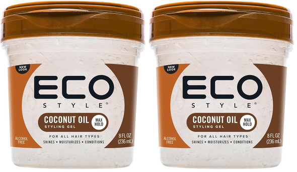 Eco Style Coconut Oil Styling Gel - Adds Luster And Moisturizes Hair - Weightless Styling And Superior Hold - Prevents Breakage And Split Ends - Promotes Scalp Health - Ideal For All Hair - 8 Oz