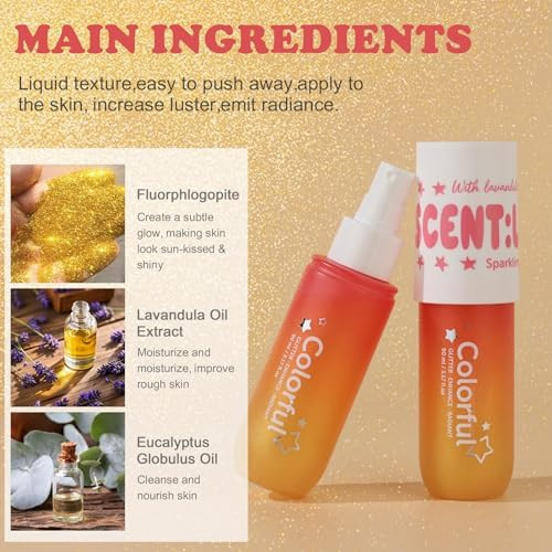 Ecoppeal Body Glitter Spray Shimmer Mist For Hair And Body Long-Lasting And Quick-Drying Golden Glitter Hairspray Suitable For Stage Festival Rave And Makeup Prom