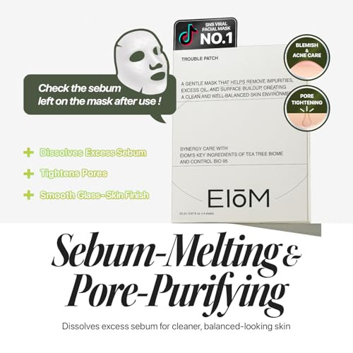 Eiom Trouble Patch Mask Full Face Pimple Patch Hydrocolloid Face Mask For Acne-Prone Skin Covers Multiple Breakout Areas Absorbs Excess Oil & Buildup (20Ml X 4)