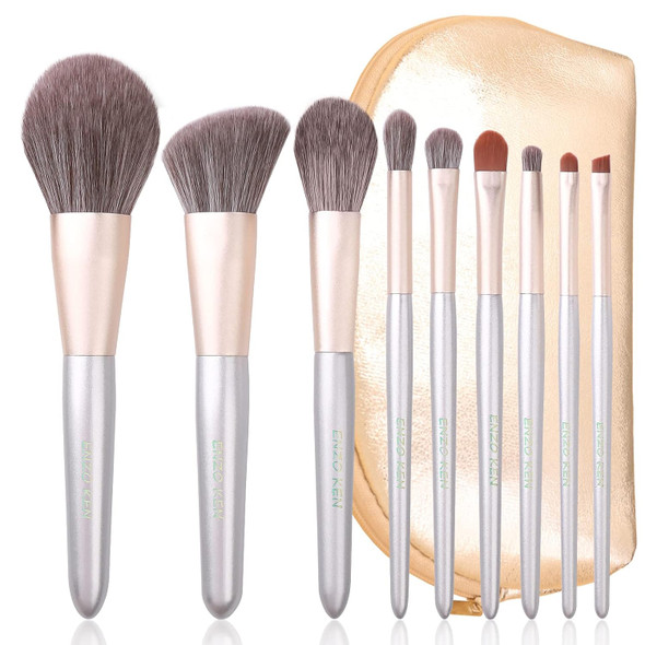 Enzo Ken Natural Fiber & Goat Hair Makeup Brush Set Professional Combined Hair Makeup Brushes Set With Case By Luxury Emerald Green Cosmetic Brushes Makeup Set Natural Bristle Makeup Brushes.