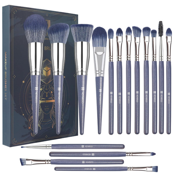 Heymkgo Makeup Brushes 15Pcs Champagne Gold Professional Makeup Brush Set Foundation Brush Blending Powder Blush Concealer Eye Make Up Brush With Bag