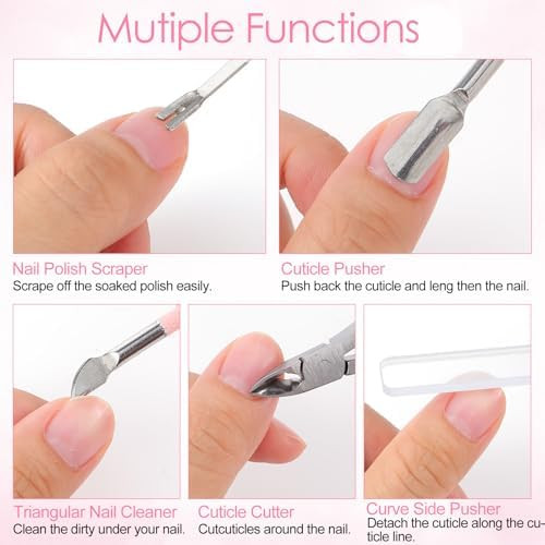 Josojoou Cuticle Remover Tool 4 Pcs Nail Cuticle Trimmer - Cuticle Nipper & Pusher & Cutter & File Professional Cuticle Remover Kit With Leather Case For Women Pedicure ToolsNail Care Tool (Pink)