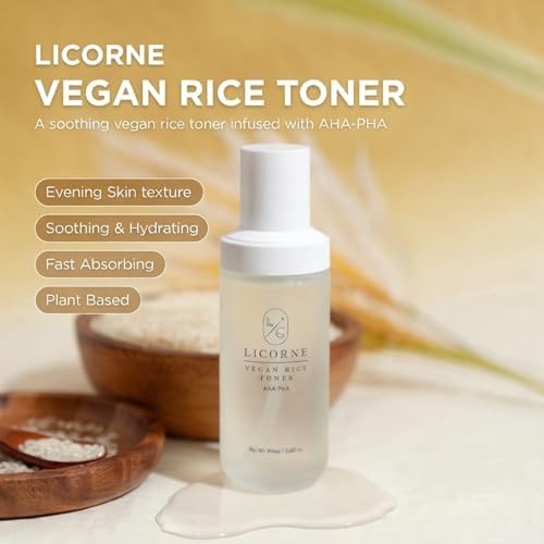Licorne Vegan Rice Face Toner - Hydrating & Clarifying Water Essence With Aha Pha Gentle Texture Refining Daily Facial Toner For Luminous Glow 3.38 Fl Oz