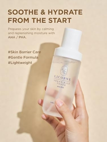 Licorne Vegan Rice Face Toner - Hydrating & Clarifying Water Essence With Aha Pha Gentle Texture Refining Daily Facial Toner For Luminous Glow 3.38 Fl Oz