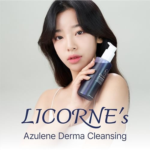 Licorne Azulene Derma Cleansing - Low Ph Calming Face Wash With Natural Guaiazulene - Gentle Gel To Foam Daily Cleanser For Sensitive Skin Non-Stripping Moisture & Pore Care 6.76 Fl Oz