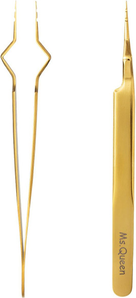 Ms.Queen Isolation Tweezers For Eyelash ExtensionsV-Groove Design Precision Tips Isolation Eye Lash TweezersEasy To Use Application Tools For Lash ArtistGold