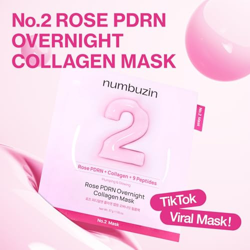 Numbuzin No.2 Overnight Face Mask | Rose Pdrn Overnight Collagen Mask | Korean Glass Skin Essential | Elasticity Hydrating Firming Enlarged Pores | Collagen Peptides Pdrn | 37G 4Ea