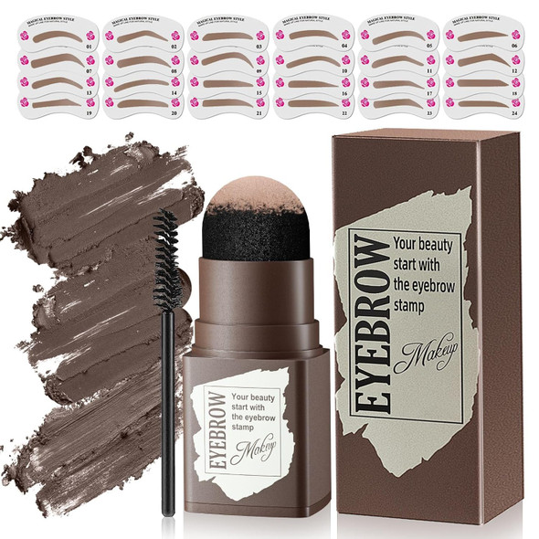Oetuiow Eyebrow Stamp Stencil Kit - 24Pcs Eyebrow Stencils For Perfect Brow Eyebrow Stamp Long-Lasting Waterproof & Smudge-Proof Eyebrow Kit With Eyebrow Brush For Thin & Thick Brow (Light Brown)