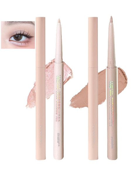 Okerker Under Eye Highlighter Brightener Makeup Stick Eyeliner Eye Bigger Enhancing Lying Silkworm Pencil Highlight & Contouring Stick Silky-Smooth Long-Lasting Smudge-Proof For Tear Drop 2Pcs