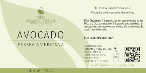 Opo Avocado Oil - Pure Unrefined Partially Filtered Non-Gmo Vegan Bulk Carrier - 16 Oz - For Skin Hair Nails Body Face Diy Deep Hydration Nourishing Moisturizing - Packaging May Vary