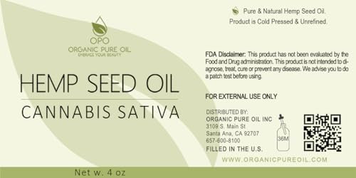 Opo Hemp Seed Oil - 4 Oz Glass & Dropper - Pure Unrefined Cold Pressed Uncut Virgin Non Gmo Vegan Carrier Oil Made In Usa Soap Making Essential Oil