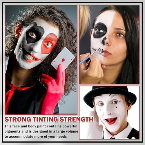 Qiufsse Clown Makeup KitRed Black And White Face Painting Kit ProfessionalClown Face Paint Halloween Makeup With BrushesOil Based Body Paint For AdultsJoker Vampire Zombie