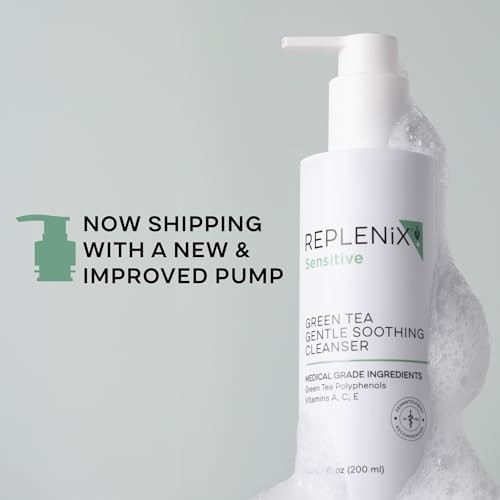 Replenix Green Tea Gentle Soothing Facial Cleanser Medical-Grade Sensitive Skin Face Wash Now With New & Improved Packaging (6.7 Fl. Oz)