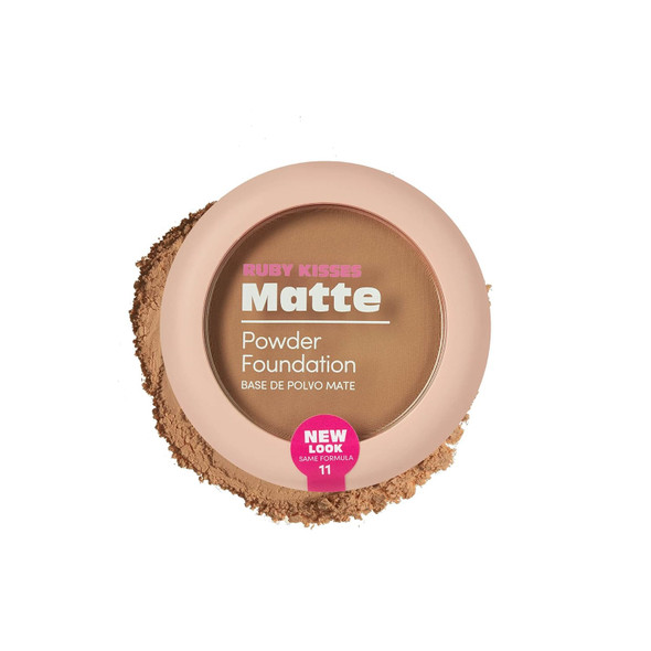 Ruby Kisses Powder Foundation Full Coverage Matte Foundation Long Lasting Face Makeup 0.35 Oz. (Cognac)