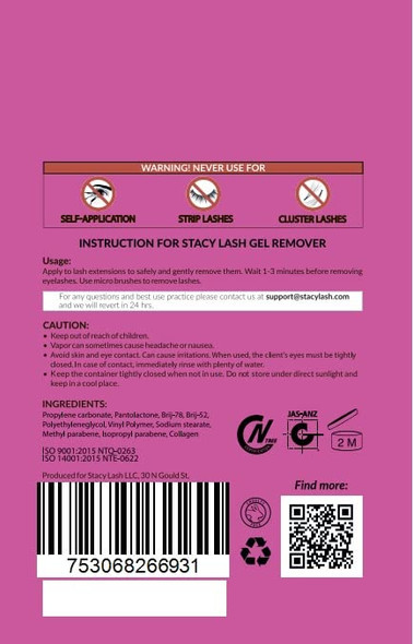 Stacy Lash Pure Gel Remover 15Ml & Stl-3 Isolation F-Shaped Tweezers/Gbl Free/Fast Lash Adhesive Dissolution Time - 60 Sec/Precision Stainless Steel Tool/Straight Tips/Professional Supplies