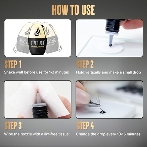 Stacy Lash Premium Pro Eyelash Extension Glue 0.17Fl.Oz/5Ml / 0.3 Sec Drying Time/Retention 7 Weeks/Extra Strong Black Lash Adhesive/Lash Tech Supplies