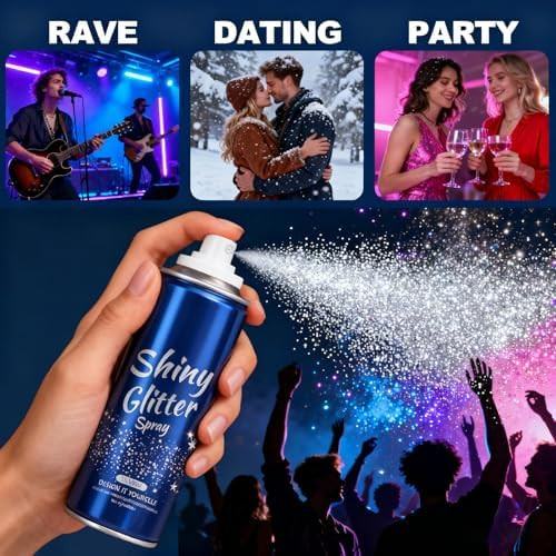 Sulily Body Glitter Spray Silver Glitter For Hair & Body & Face Hairspray Clothes Holographic Ultra Long-Lasting Shimmer Suitable Stage For Kids Women Men Festival Rave Makeup Prom 4.05 Fl Oz