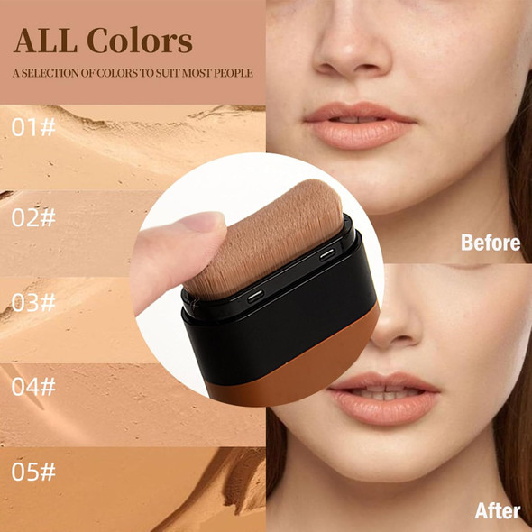 Sulily Flawless Face Foundation StickKorean 2-In-1 Long-Wear Lightweight Contour Brighten Stick Blemish With Brush Waterproof Hydrating Full Coverage Dark Circles & Blemishes (03#Pink Velvet)