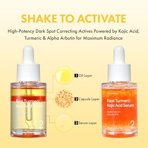 Tosowoong Real Turmeric Kojic Acid Serum - Brightening Serum 7000Ppm Kojic Acid 1500Ppm Turmeric Alpha Arbutin Astaxanthin Glycolic Acid Dark Spots Freckle Korean Skin Care 33Ml/1.11 Fl.Oz.